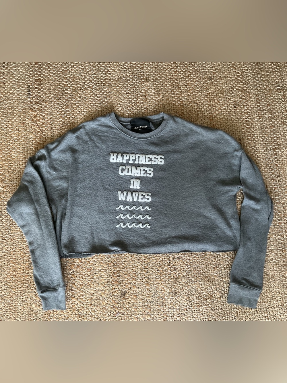 Le Superbe gray cropped sweatshirt Happiness comes in Waves. Women’s medium
